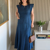 Vestido Longo Costa Com Botão Marinho