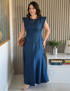 Vestido Longo Costa Com Botão Marinho