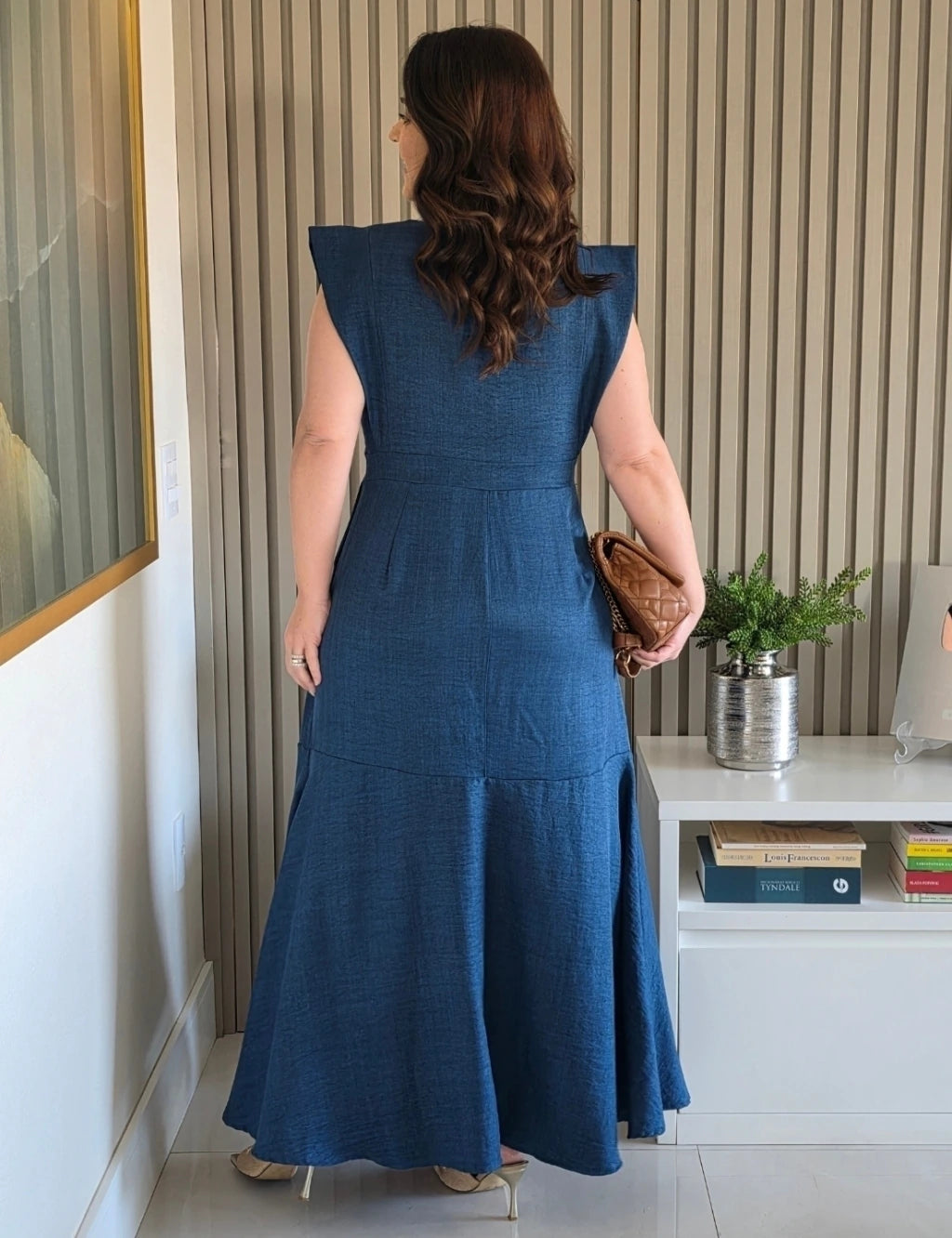 Vestido Longo Costa Com Botão Marinho