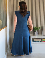 Vestido Longo Costa Com Botão Marinho