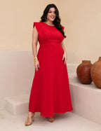 Vestido Longo Costa Com Botão Vermelho