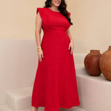 Vestido Longo Costa Com Botão Vermelho