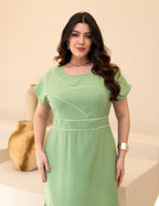 Vestido Midi Frente Com Vivo Verde