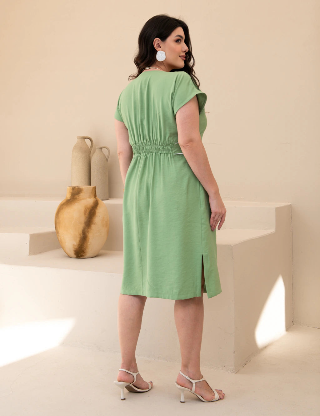 Vestido Midi Frente Com Vivo Verde
