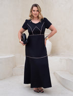 Vestido longo Com Detalhe Vivo Preto