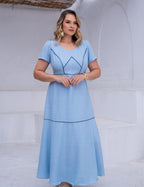 Vestido longo Com Detalhe Vivo Azul