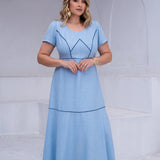 Vestido longo Com Detalhe Vivo Azul