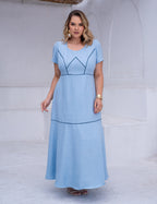 Vestido longo Com Detalhe Vivo Azul