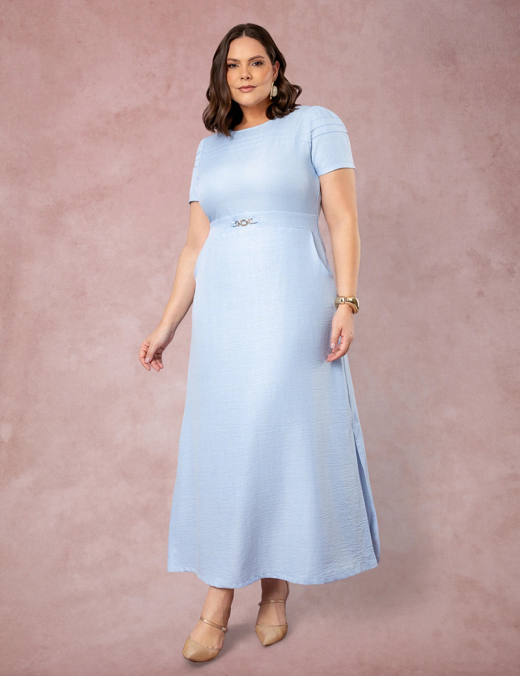 Vestido longo Com Fivela Azul