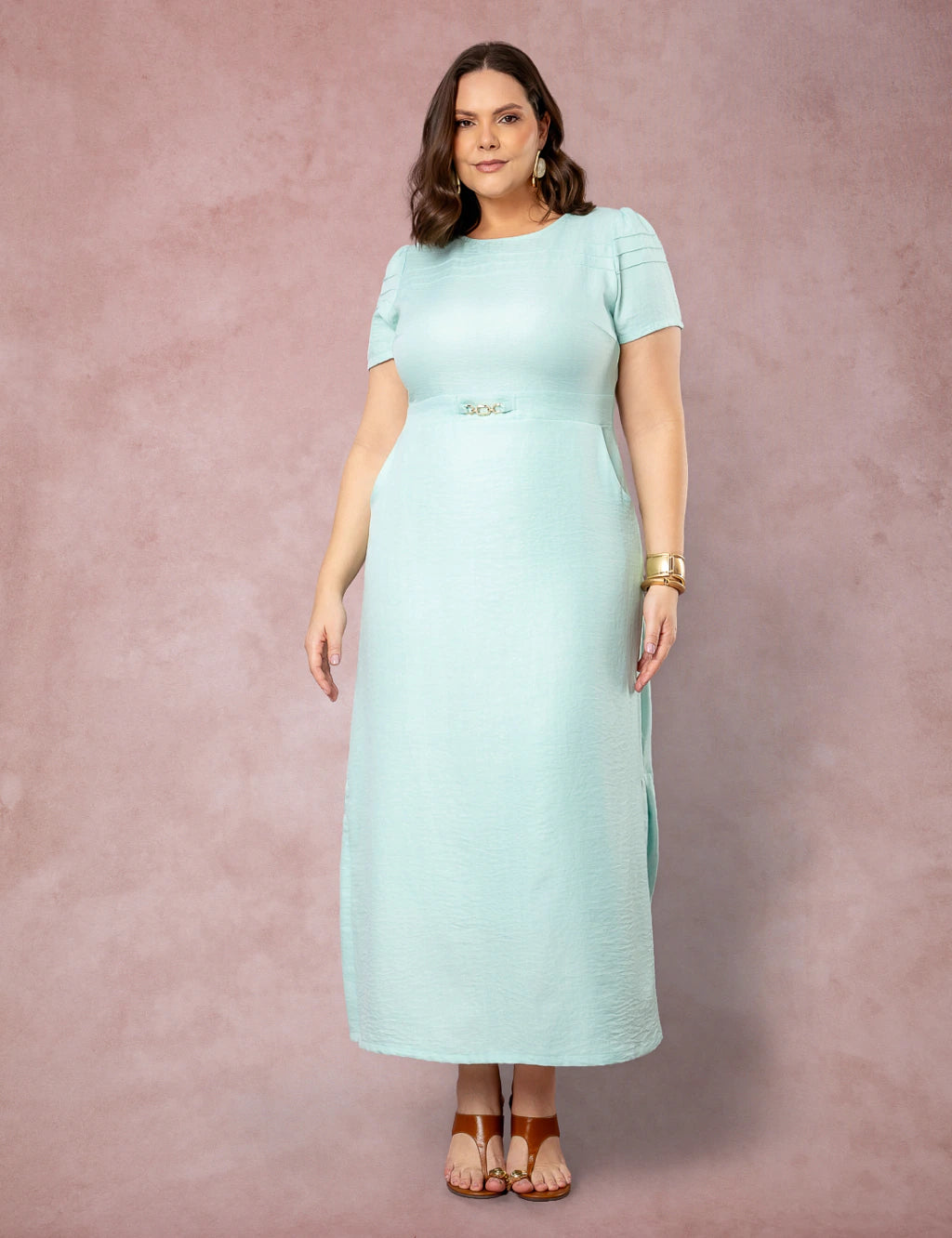 Vestido longo Com Fivela Verde