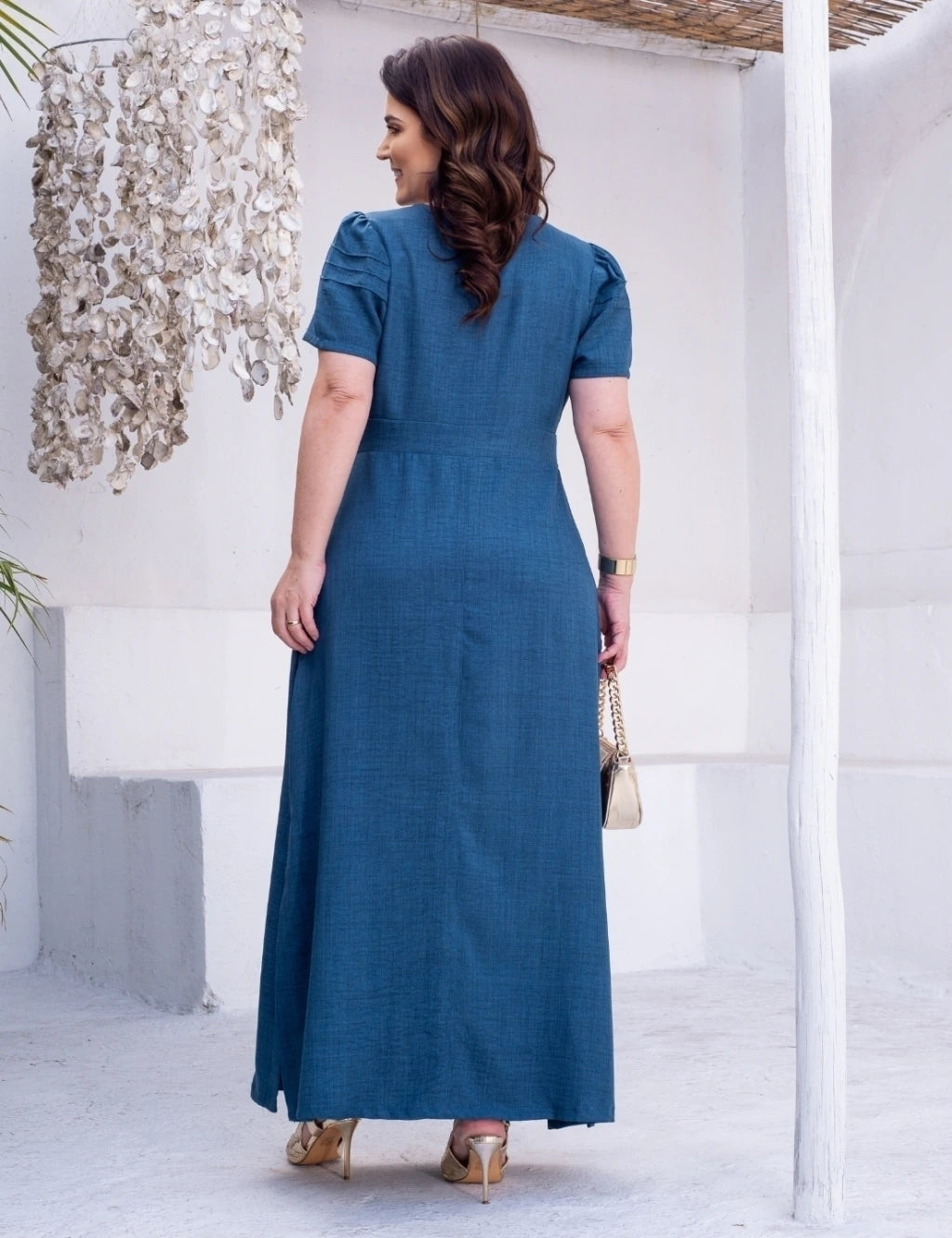 Vestido longo Com Fivela Marinho