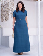 Vestido longo Com Fivela Marinho