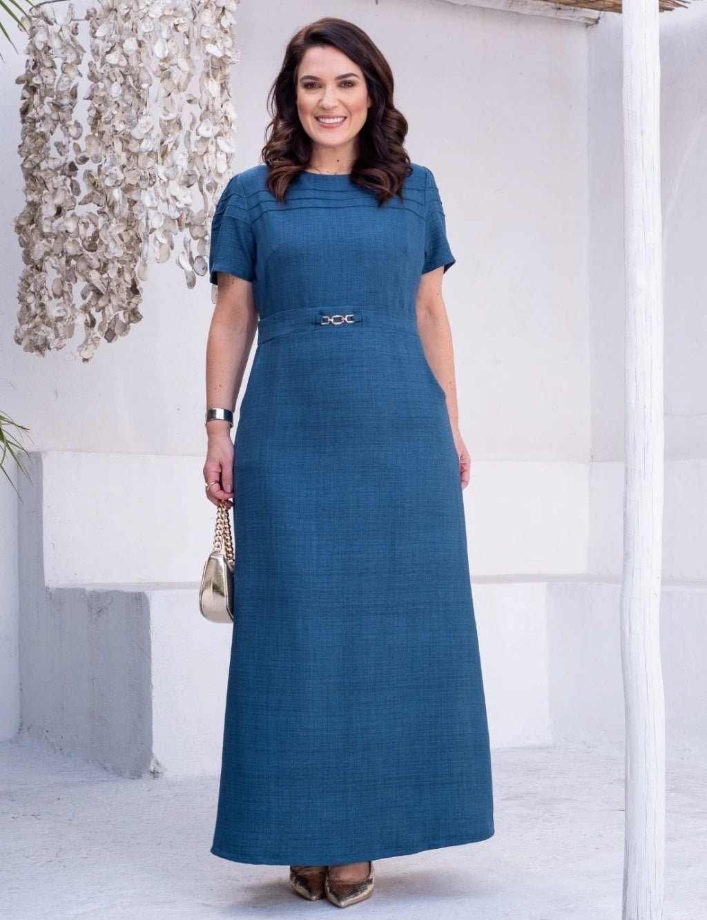 Vestido longo Com Fivela Marinho