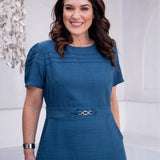 Vestido longo Com Fivela Marinho