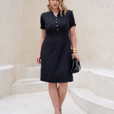 Vestido Midi Com Botão Dourado Preto