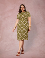 Vestido Midi Estampado Gola Boba Musgo
