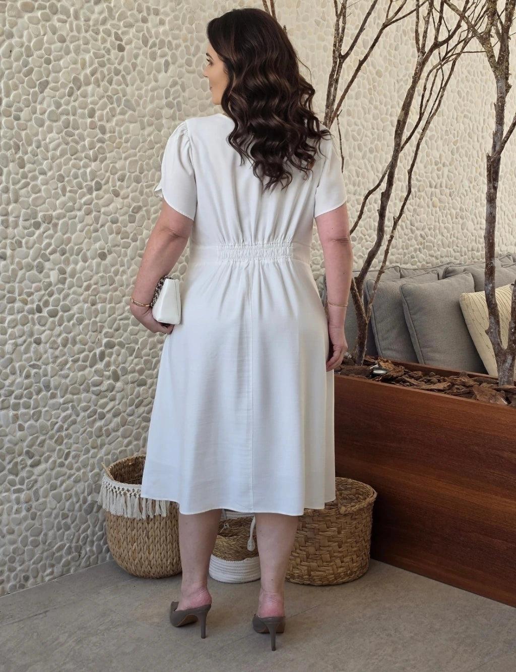 Vestido Midi Com Zíper Metal Branco