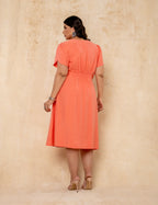 Vestido Midi Com Zíper Metal Salmão