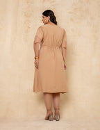 Vestido Midi Com Zíper Metal Bege