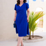 Vestido Midi Com Nervuras Azul