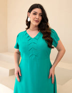 Vestido Midi Com Nervuras Verde