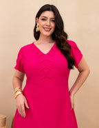 Vestido Midi Com Nervuras Rosa