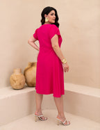 Vestido Midi Com Nervuras Rosa