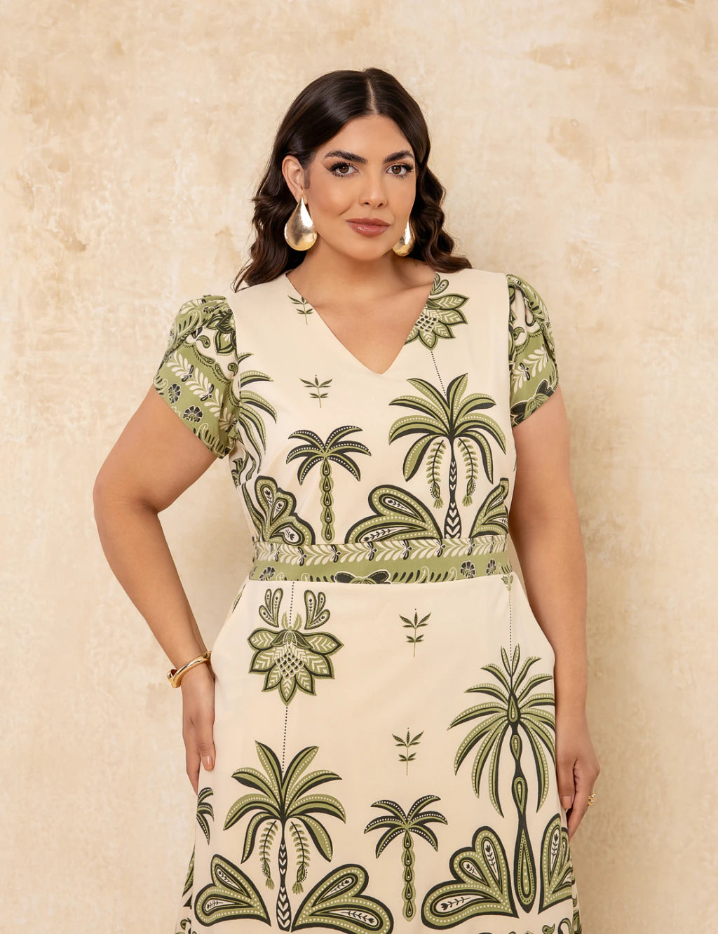 Vestido Midi Estampado Barrado Verde