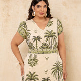 Vestido Midi Estampado Barrado Verde
