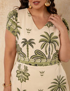 Vestido Midi Estampado Barrado Verde