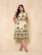 Vestido Midi Estampado Barrado Verde