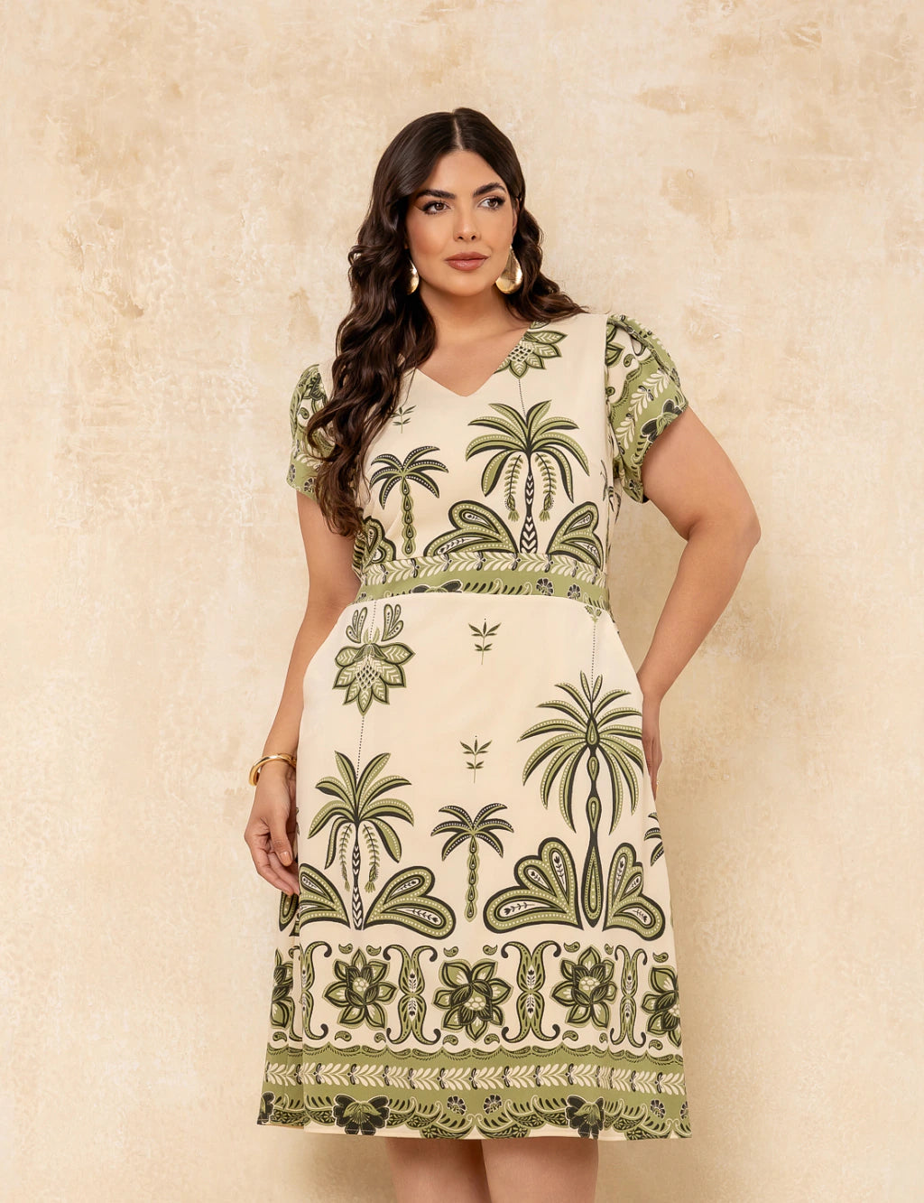 Vestido Midi Estampado Barrado Verde