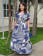 Vestido longo Detalhe Cordinha Na Pala Marinho