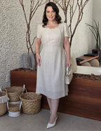 Vestido Midi Textura Com Lurex Bege