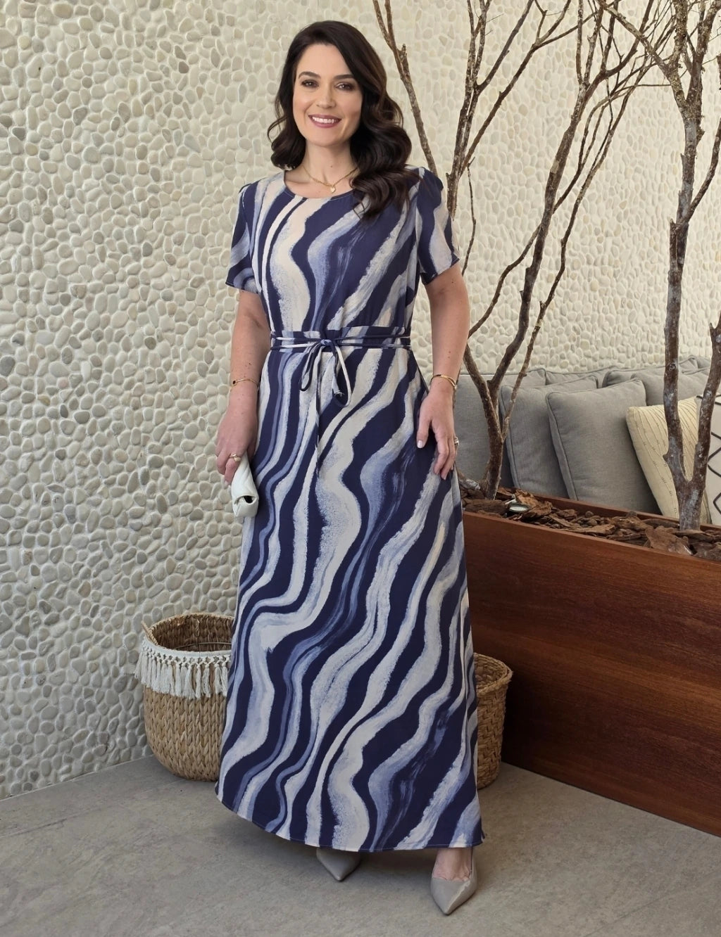 Vestido Longo Estampado Azul