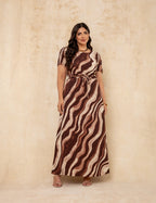 Vestido Longo Estampado Marrom