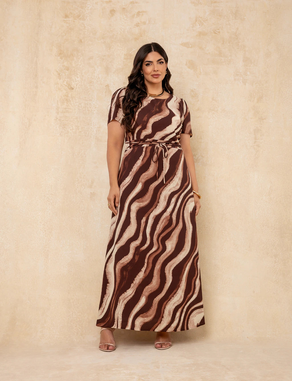 Vestido Longo Estampado Marrom