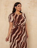 Vestido Longo Estampado Marrom