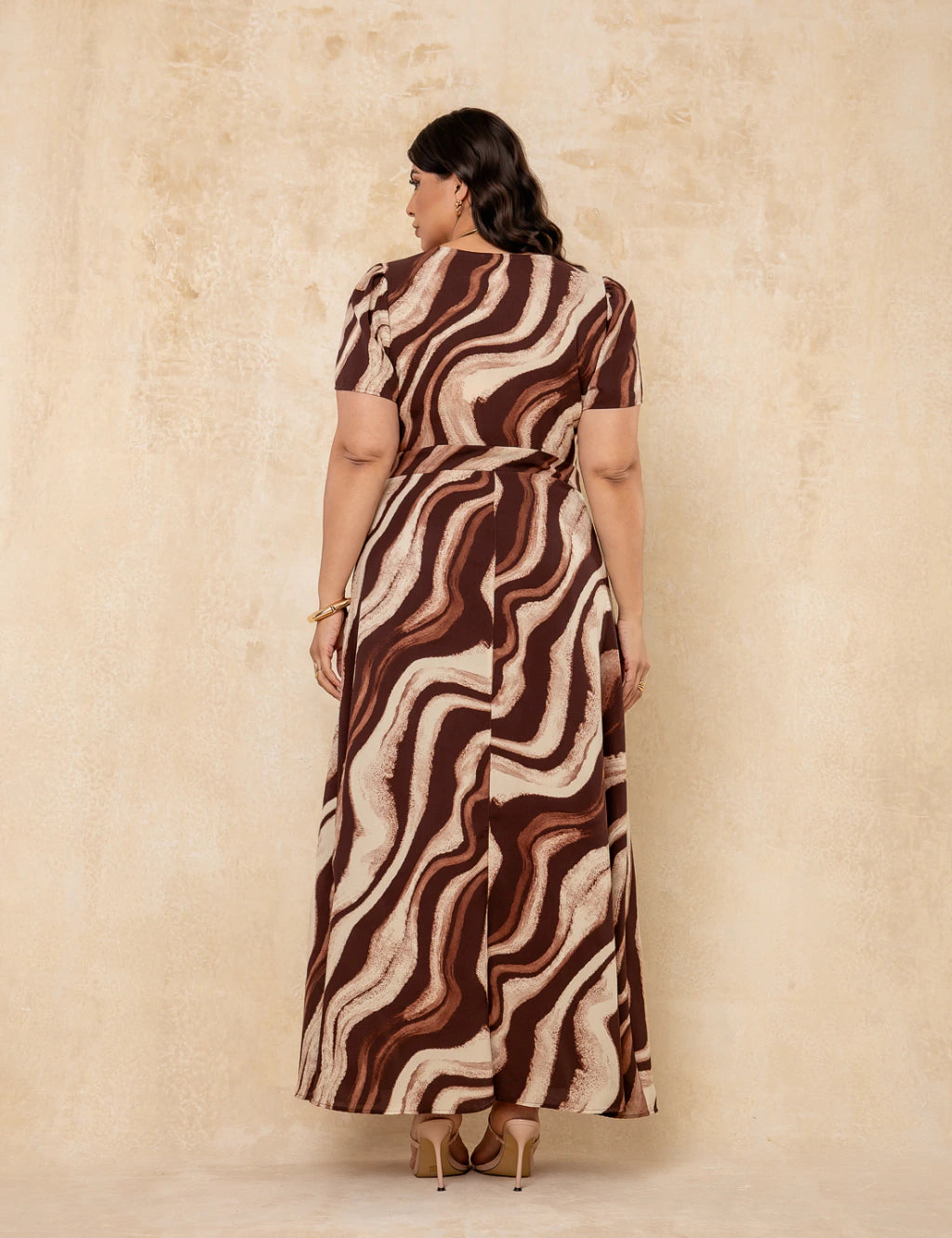 Vestido Longo Estampado Marrom