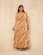 Vestido Longo Estampado Marrom Claro