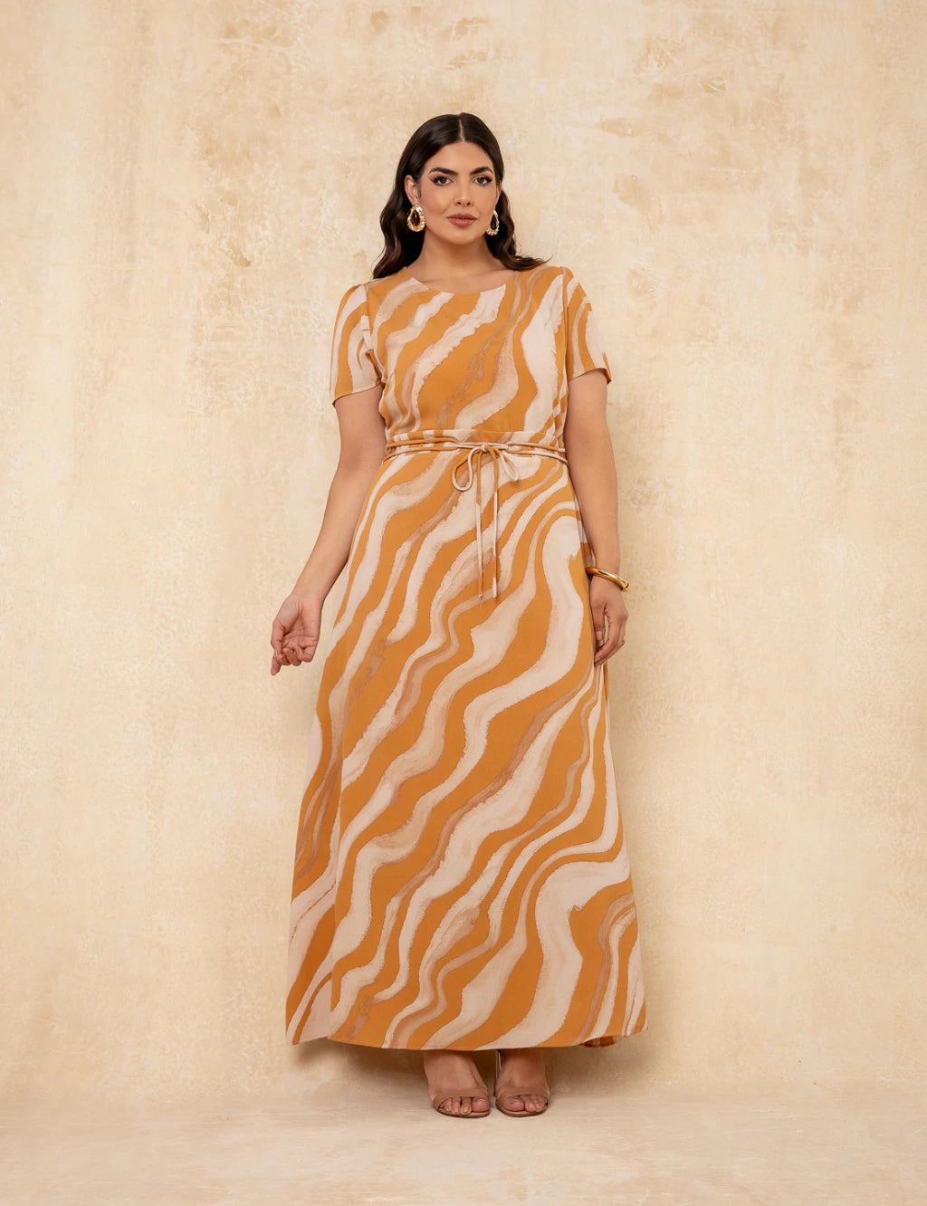 Vestido Longo Estampado Marrom Claro