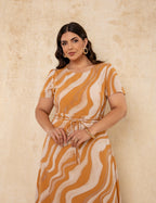Vestido Longo Estampado Marrom Claro
