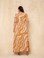 Vestido Longo Estampado Marrom Claro