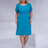 Vestido Midi Decote Ondas Na Pala Azul