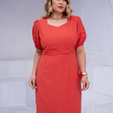 Vestido Midi Decote Ondas Na Pala Telha