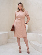Vestido Midi Com Vivo Bege