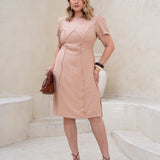 Vestido Midi Com Vivo Bege