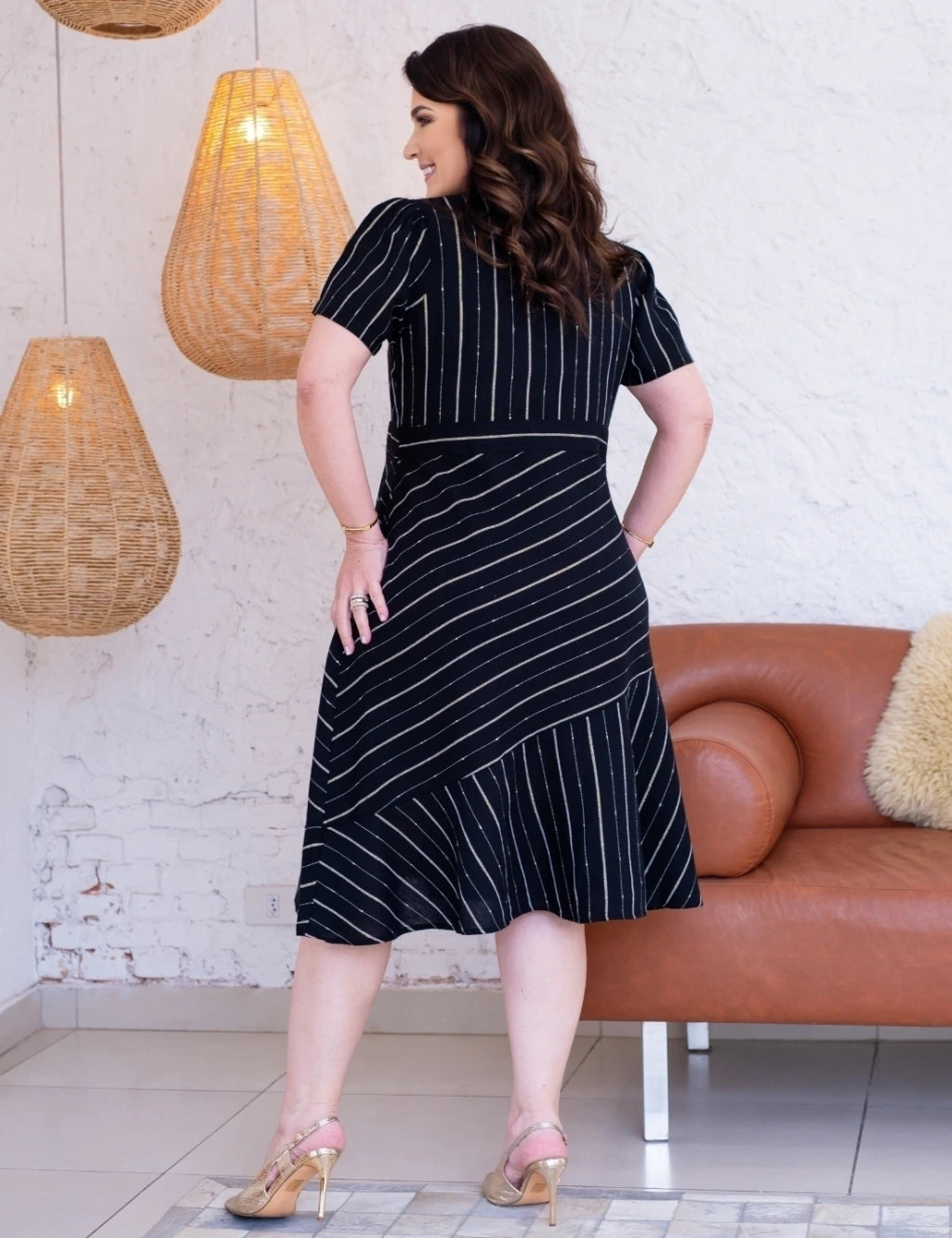 Vestido Midi Decote Com Lurex Preto