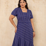 Vestido Midi Decote Com Lurex Marinho