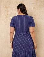 Vestido Midi Decote Com Lurex Marinho